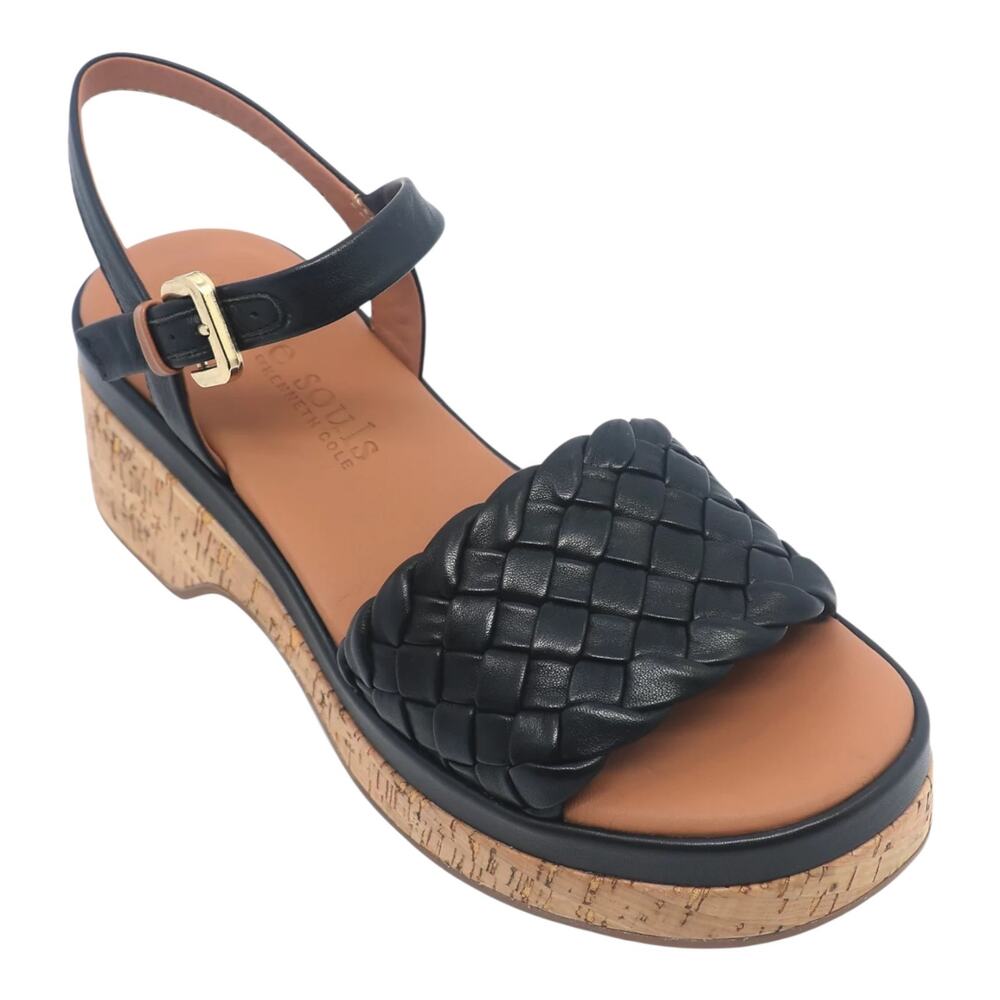 Gentle Souls Women's Dorris Leather Woven Strap Platform Sandals Black Size 5